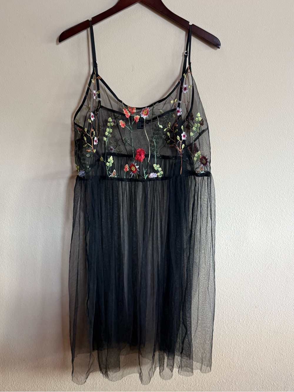 Black Floral Embroidered Sheer Dress